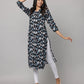 Floral Print Mandarin Collar 3/4th Sleeve Kurta