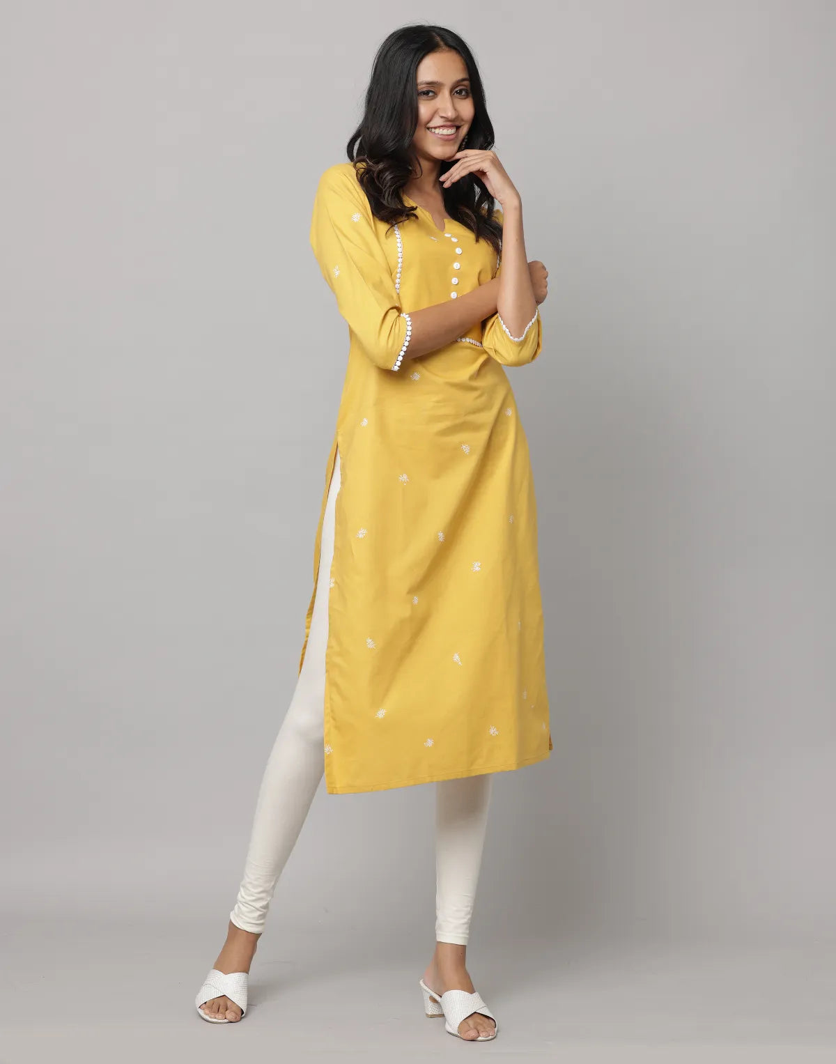 3/4 Sleeves Straight Cut Kurta