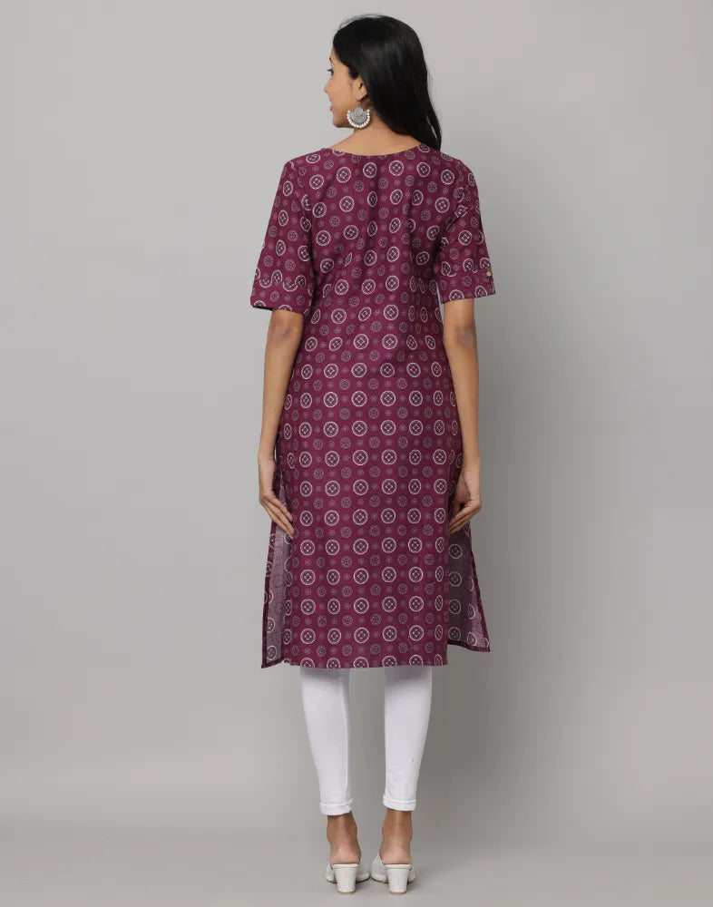 Floral Print Elbow Length Sleeve Straight Cut Kurta