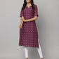 Floral Print Elbow Length Sleeve Straight Cut Kurta