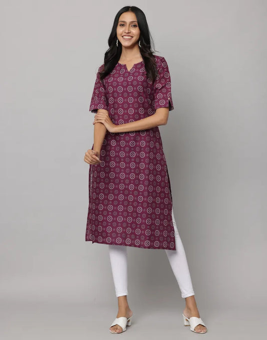 Floral Print Elbow Length Sleeve Straight Cut Kurta