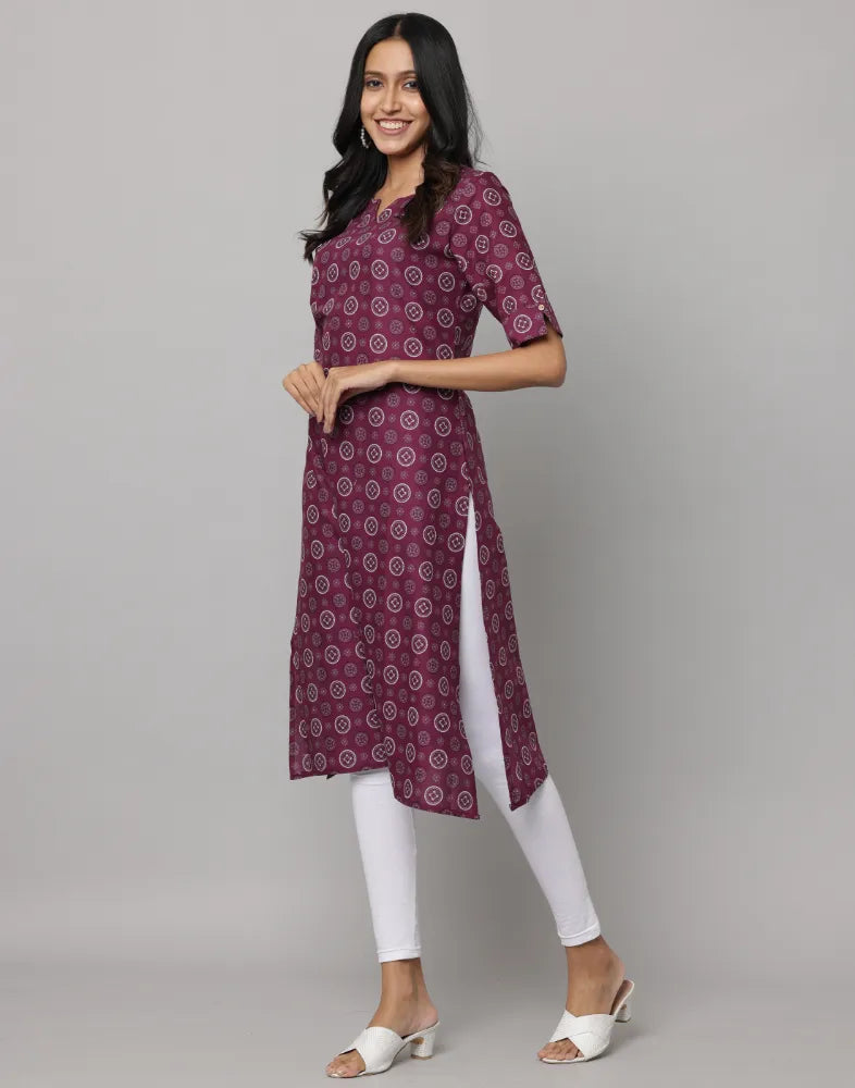 Floral Print Elbow Length Sleeve Straight Cut Kurta