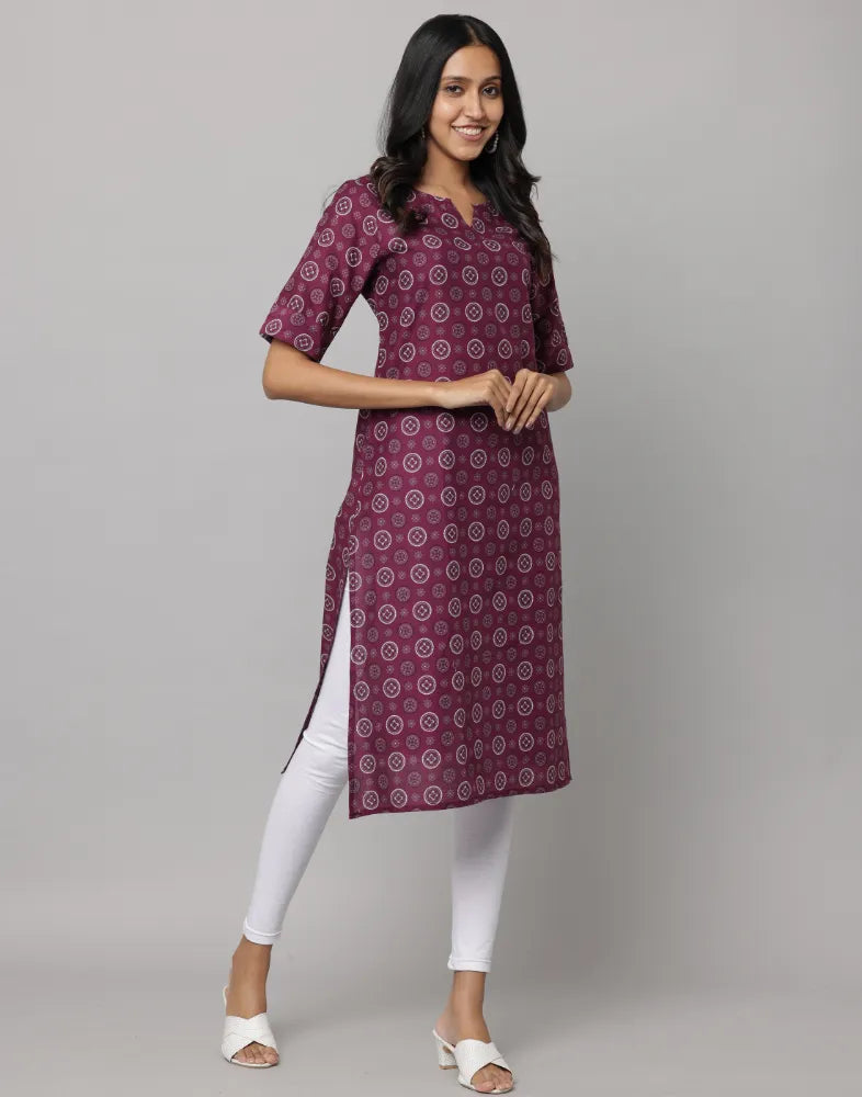 Floral Print Elbow Length Sleeve Straight Cut Kurta