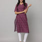 Floral Print Elbow Length Sleeve Straight Cut Kurta