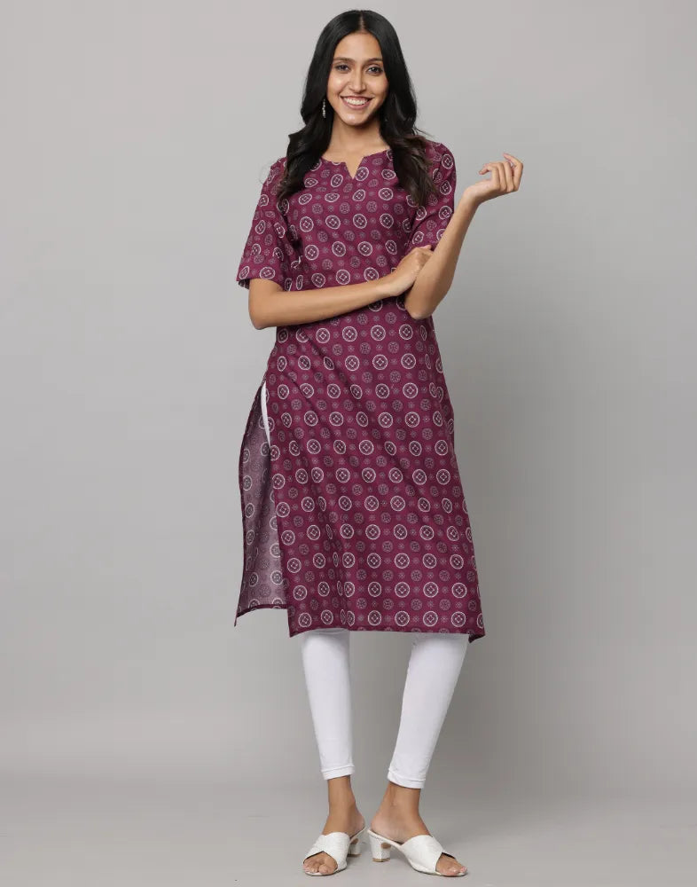 Floral Print Elbow Length Sleeve Straight Cut Kurta