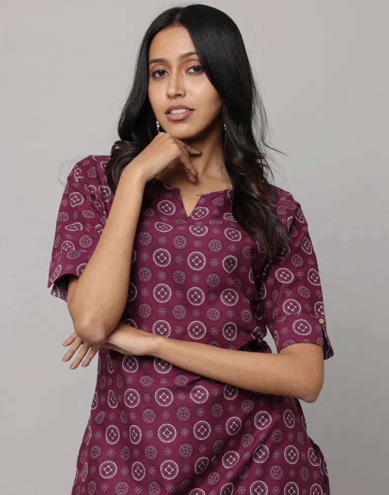 Floral Print Elbow Length Sleeve Straight Cut Kurta