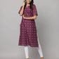 Floral Print Elbow Length Sleeve Straight Cut Kurta