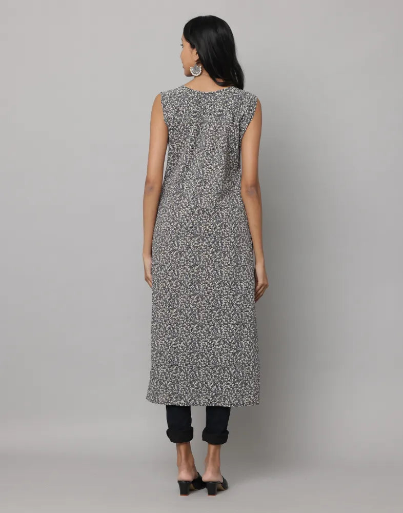 Floral Print Sleeveless Straight Cut kurta