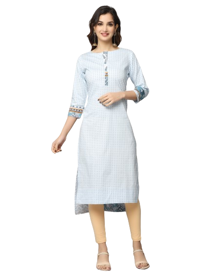 Dot Print Straight Cut Slim Fit 3/4th Sleeve Kurta