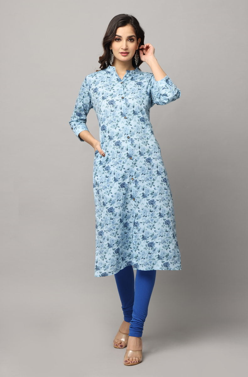 Floral Print Slim Fit 3/4th Sleeve Kurta