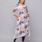 Floral Print Slim Fit Front Open Placket 3/4th Sleeve Kurta With Side Pockets