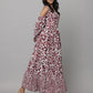 Floral Print Shoulder Sleeve Full Length Dress