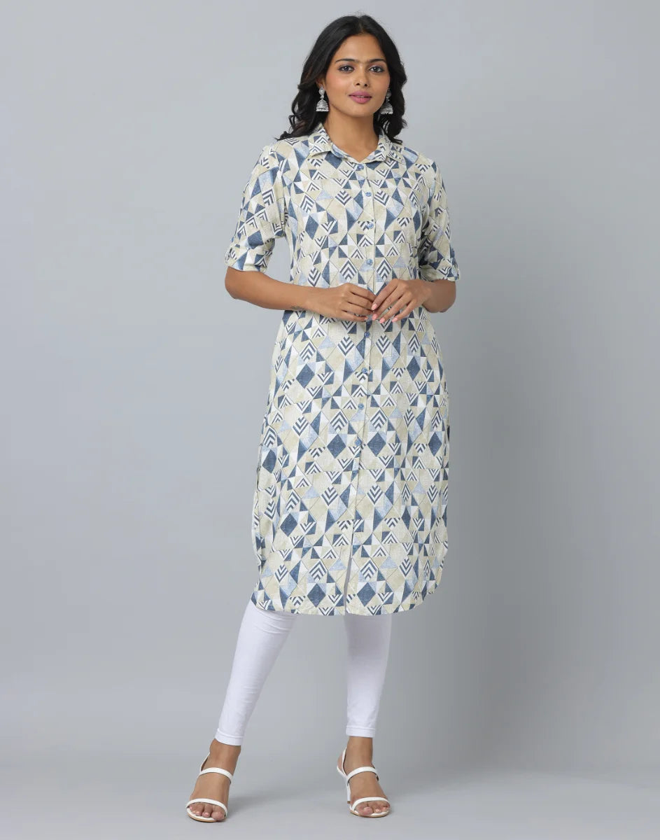 Printed Slim Fit Elbow Length Sleeve Kurta