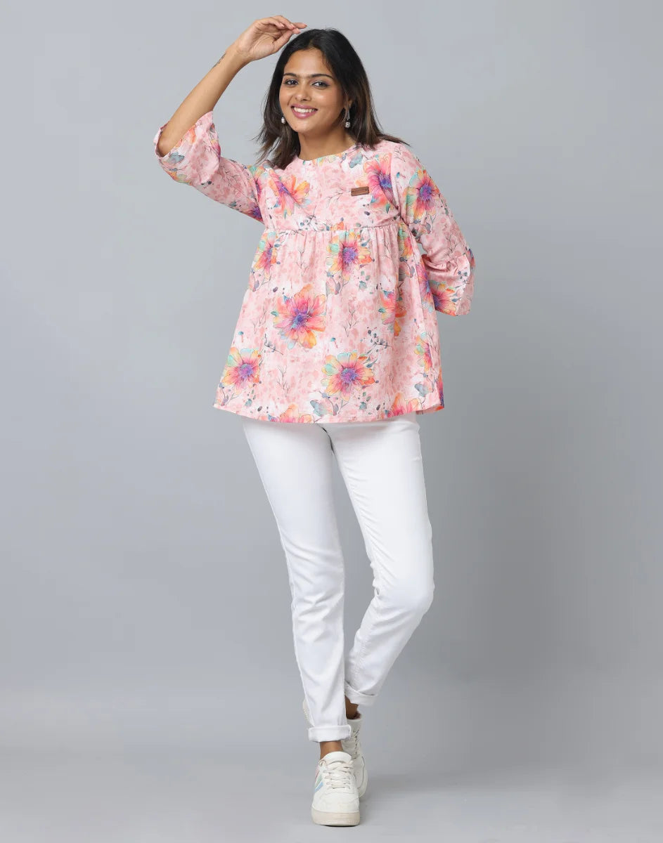 Anavarana 3/4 Sleeve Frock Style Floral Short Top