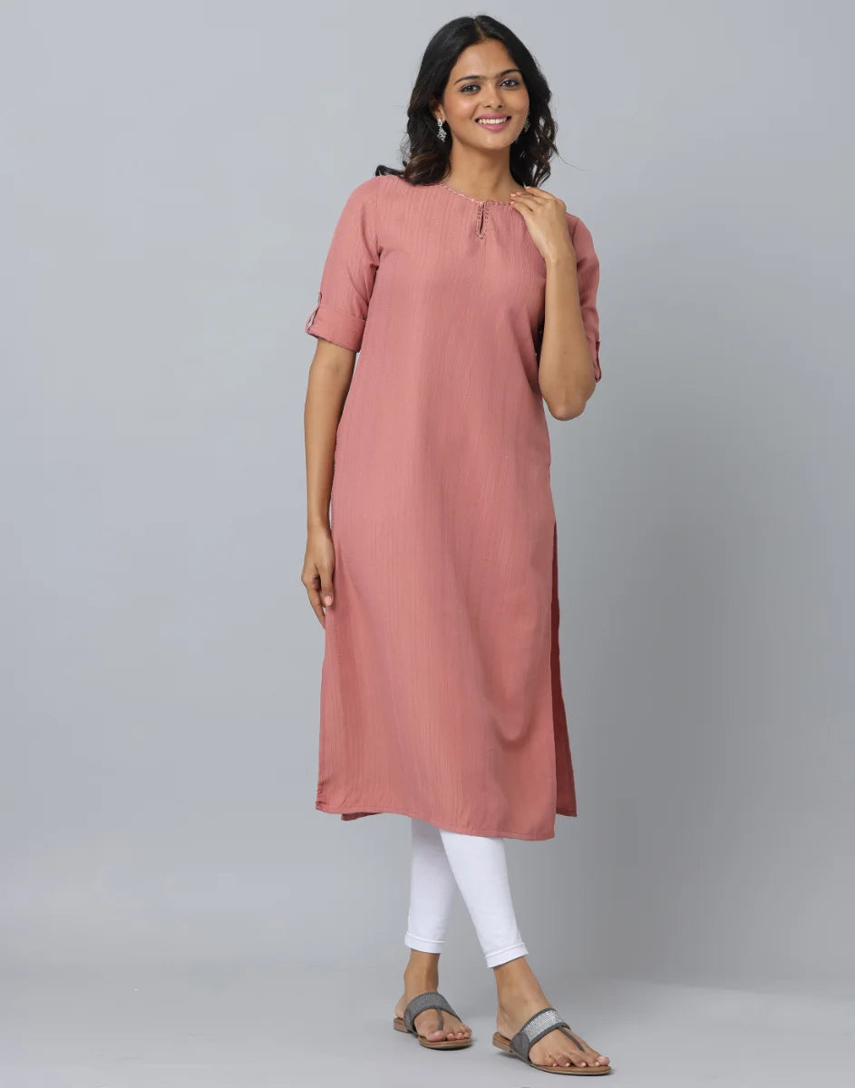 Straight Cut Slim Fit Elbow Length Kurta