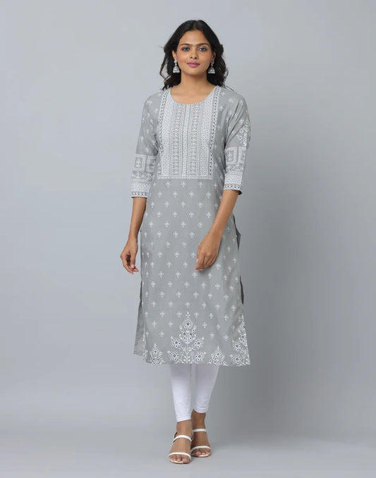 Floral Print Slim Fit 3/4th Sleeve Kurta