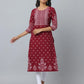 Floral Print Slim Fit 3/4th Sleeve Kurta