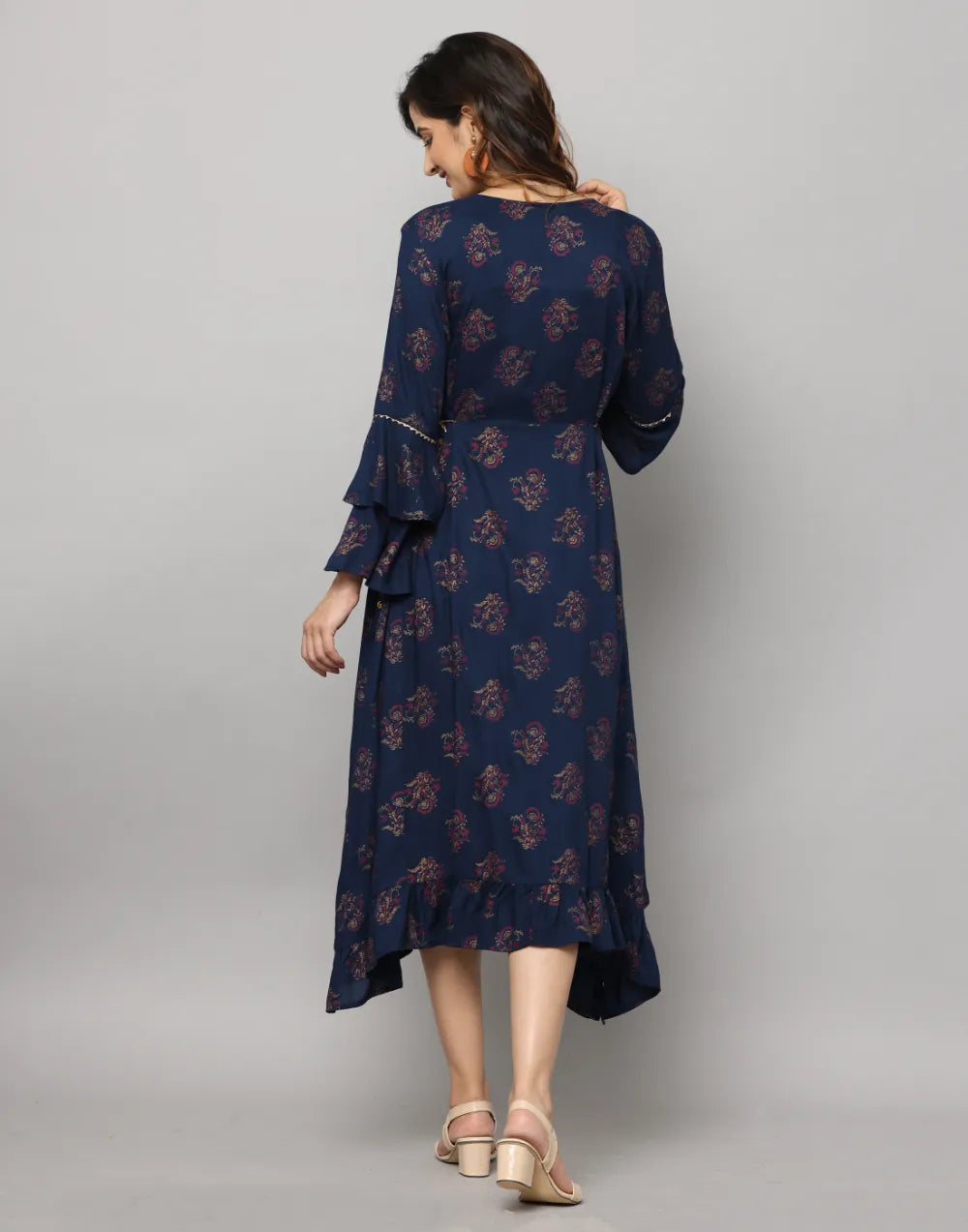 Printed No Side Cut loose Fit Double Layer Full Sleevve Kurta