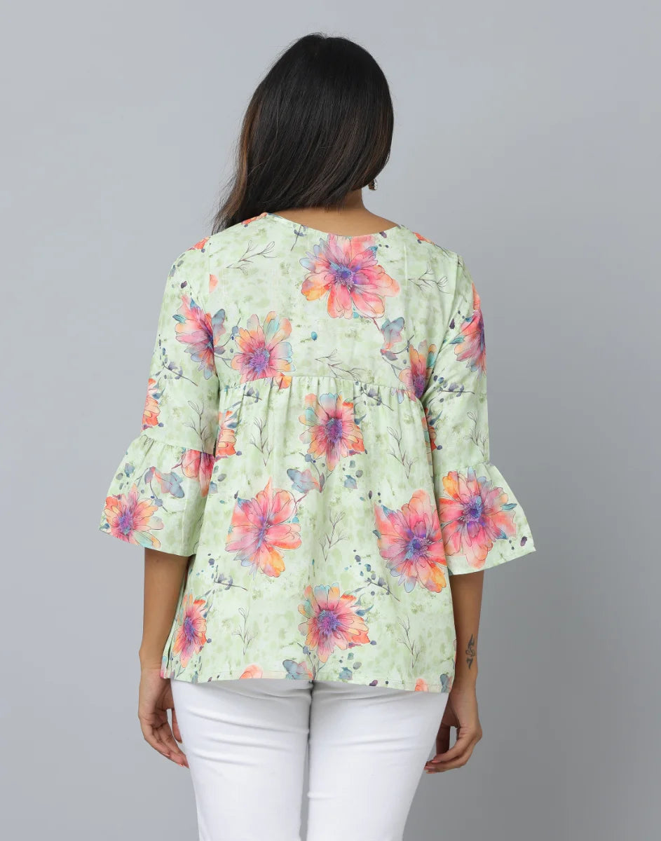 Anavarana 3/4 Sleeve Frock Style Floral Short Top