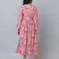 Floral Print Slim Fit Long Flared Sleeve Casual Dress