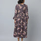 Floral Print Slim Fit Long Flared Sleeve Casual Dress