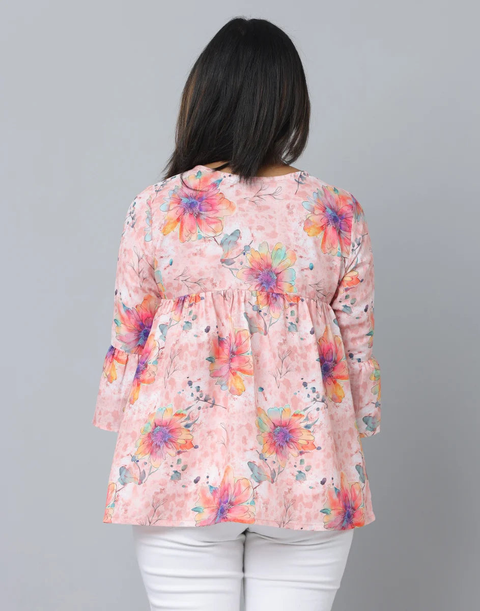 Anavarana 3/4 Sleeve Frock Style Floral Short Top