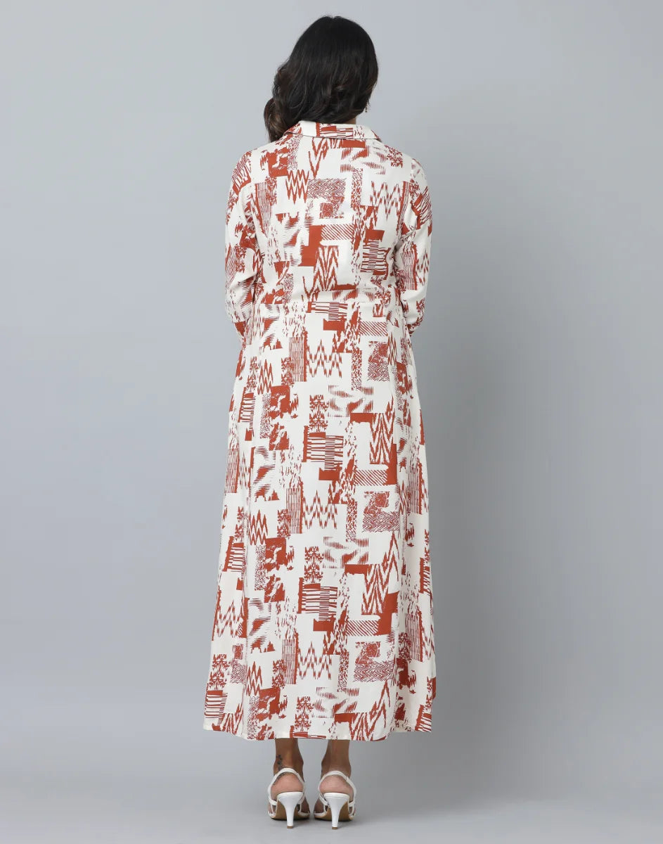 Abstract Print Loose Fit 3/4th Sleeve Dress  With Side Pockets