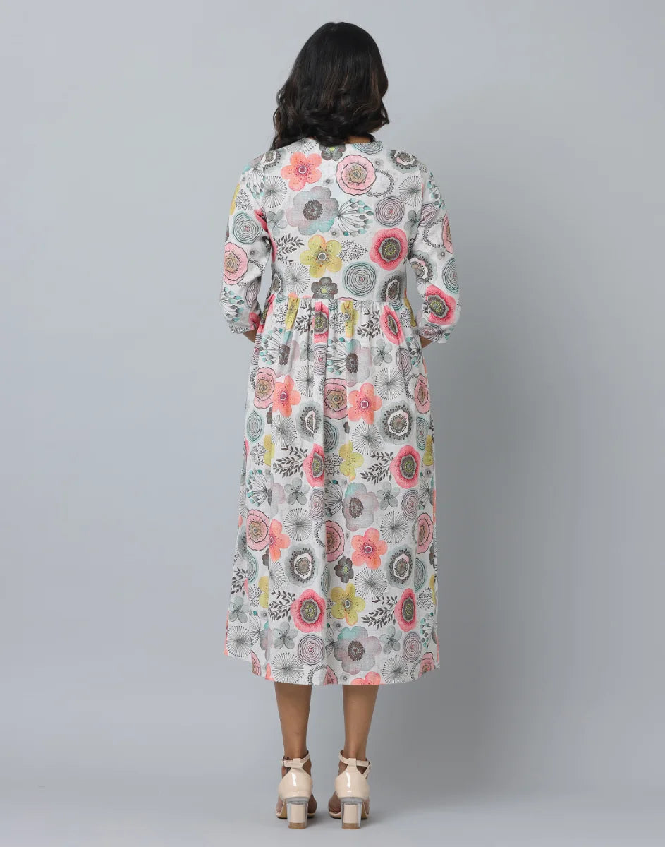 Floral Printed 3/4th Sleeve Casual Dress