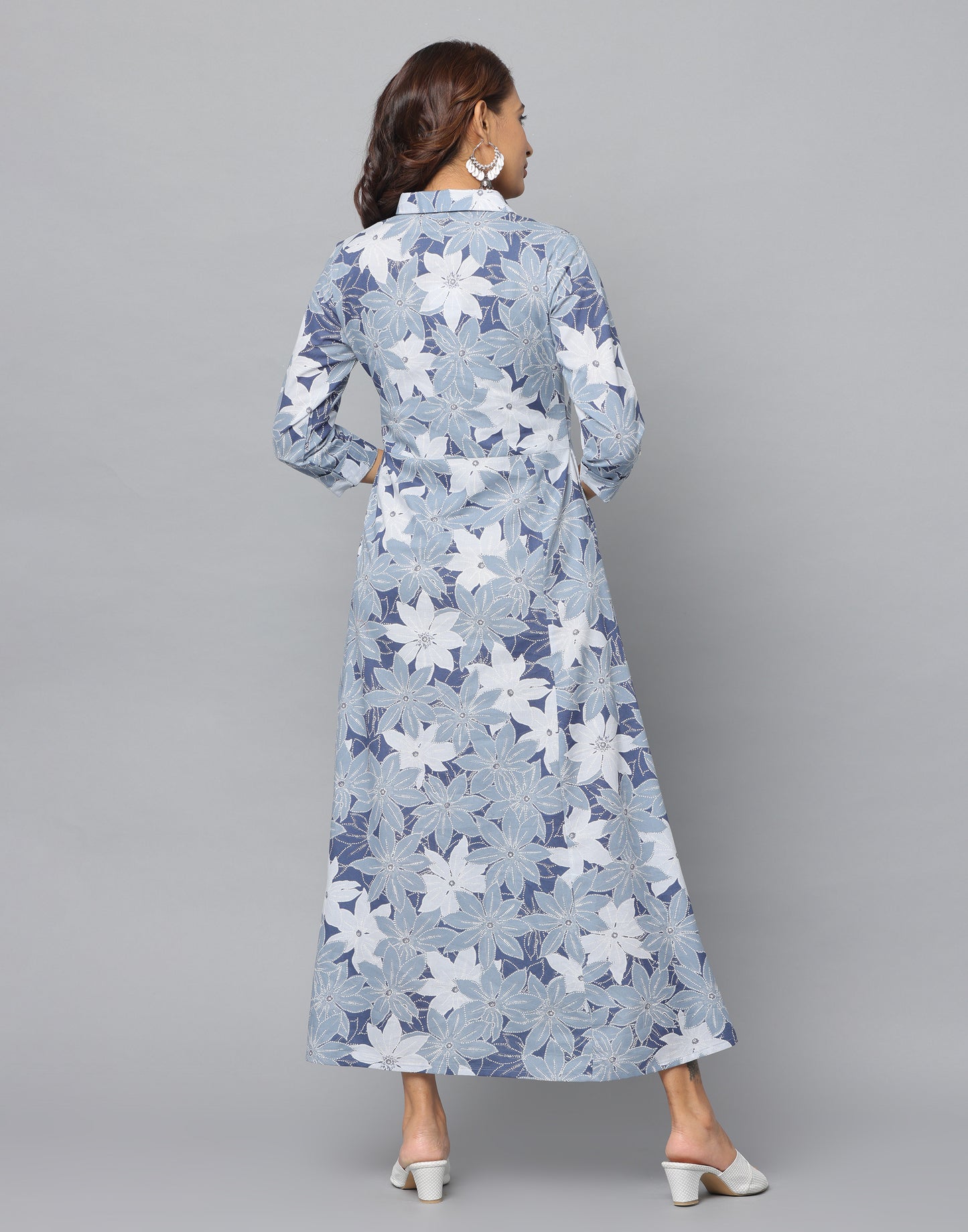 Floral Print Slim Fit 3/4th Sleeve Dress With Side Pockets