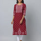 Floral Print Slim Fit 3/4th Sleeve Kurta