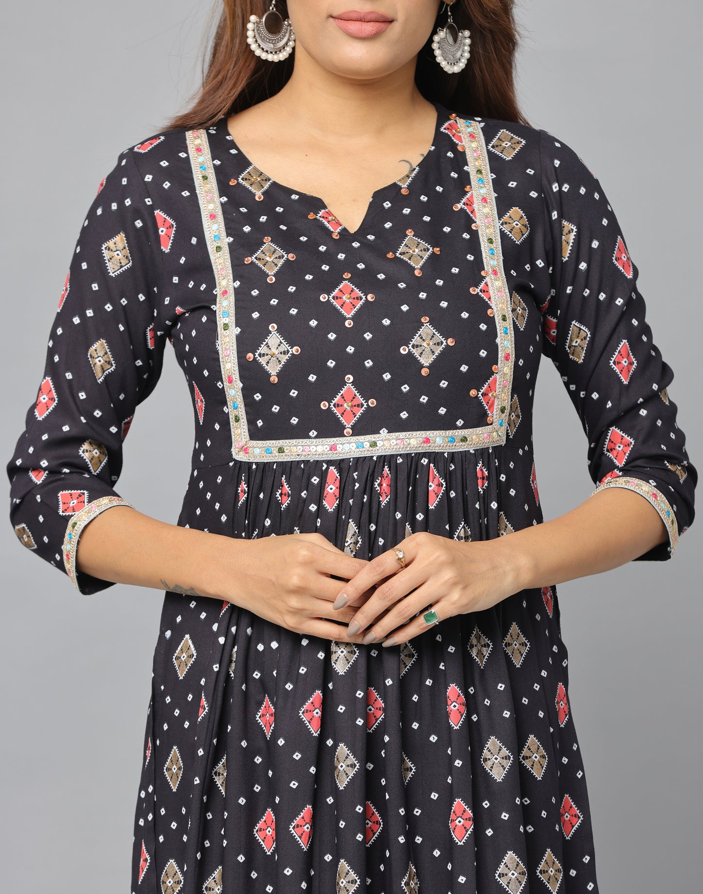 Floral Print Slim Fit 3/4th Sleeve Kurta