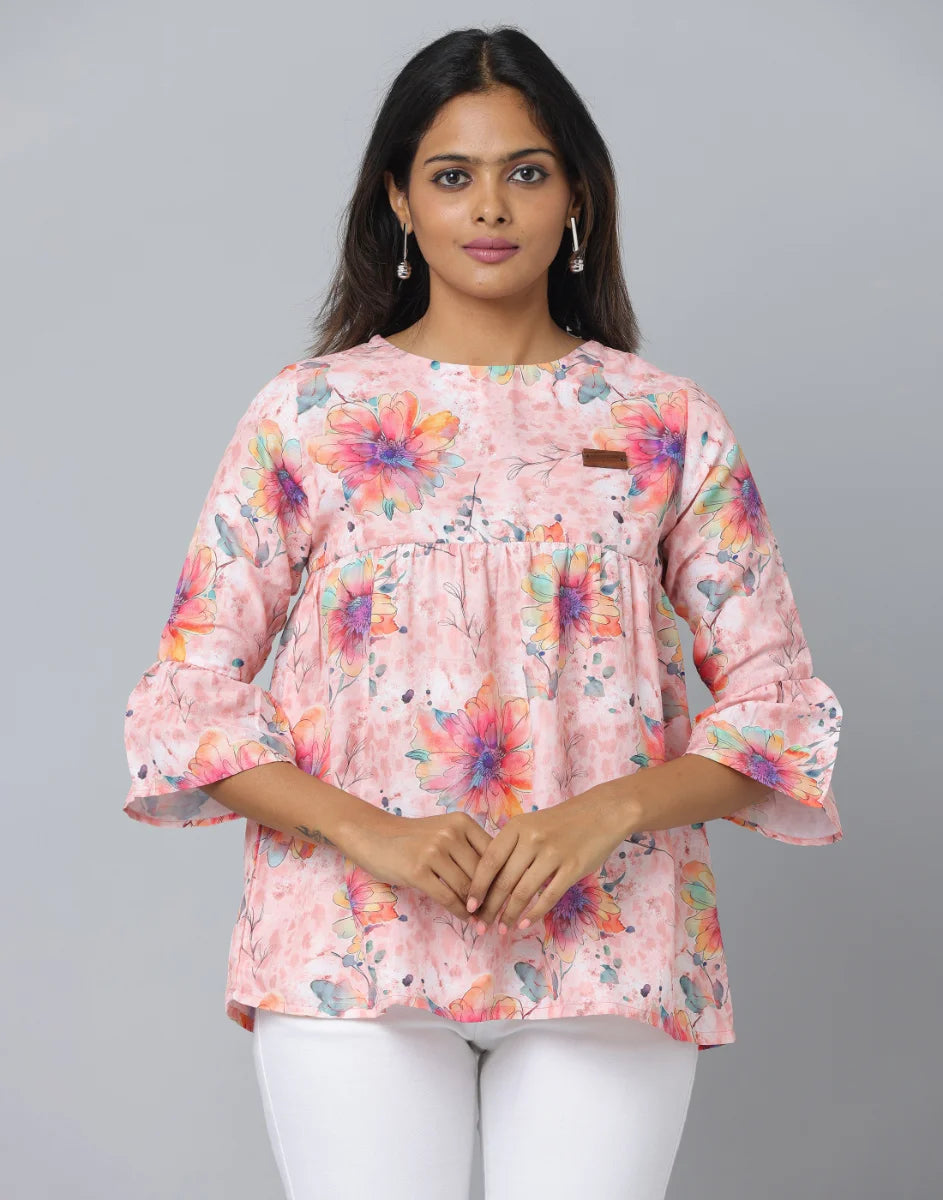 Anavarana 3/4 Sleeve Frock Style Floral Short Top