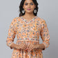 Floral Print 3/4 Sleeve Ethnic Dress