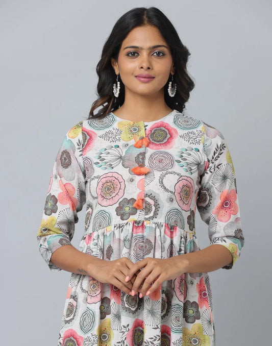 Floral Printed 3/4th Sleeve Casual Dress