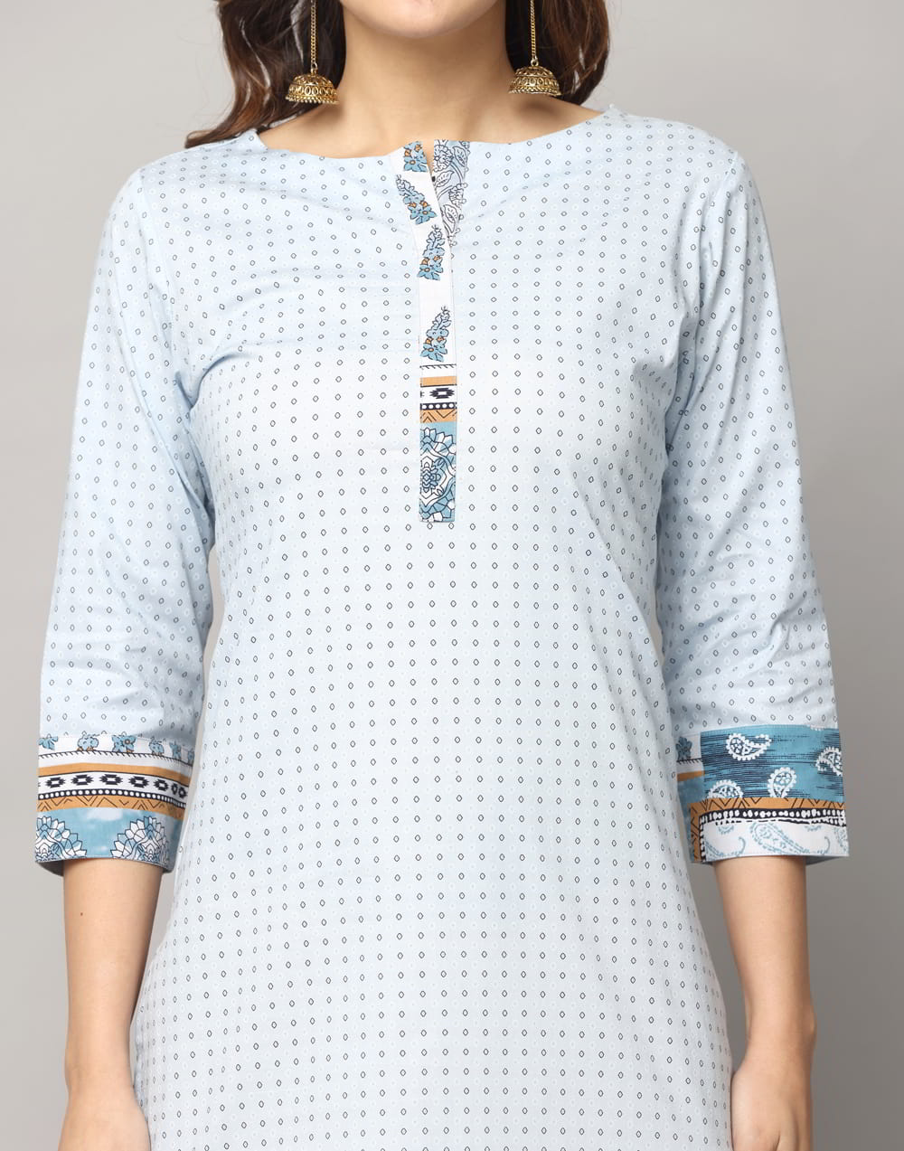 Dot Print Straight Cut Slim Fit 3/4th Sleeve Kurta