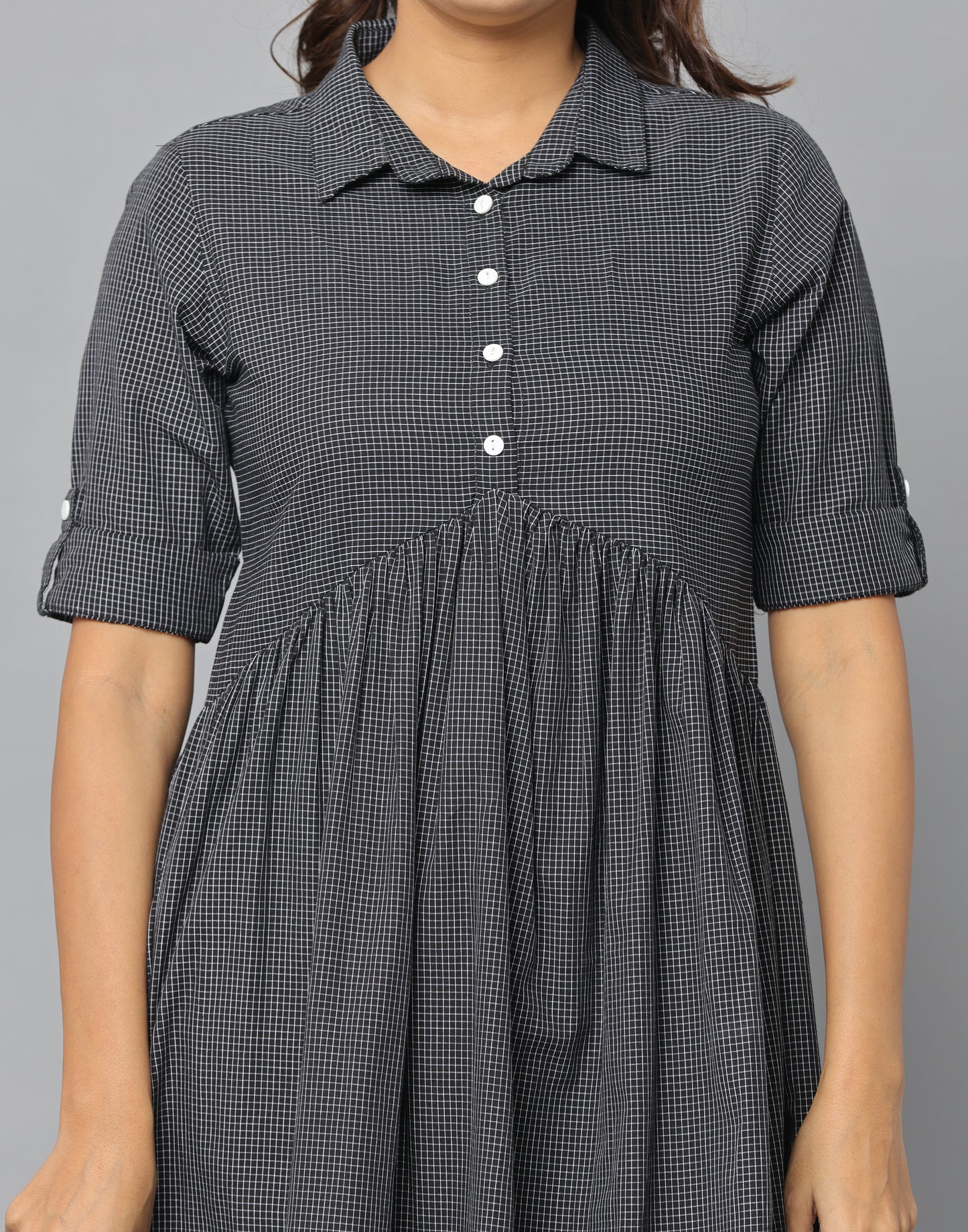 Gingham Check Casual Fit Half Sleeve Dress