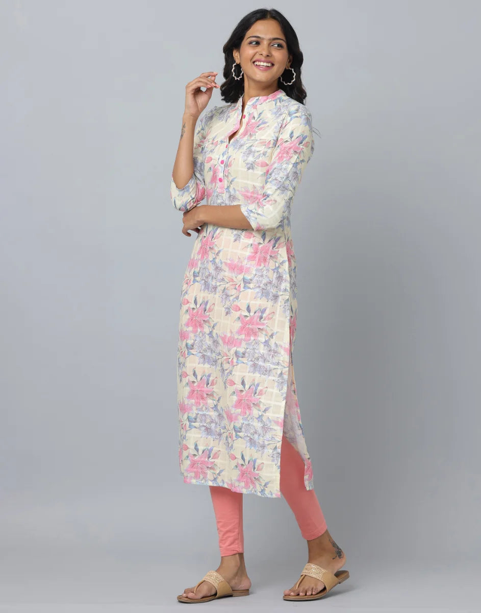 Floral Print 3/4 Sleeve Kurta