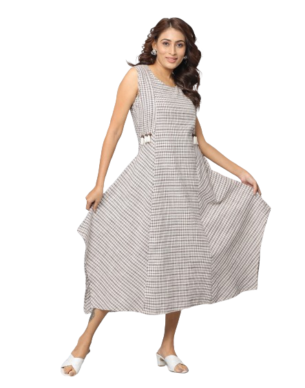 Checks Slim Fit Sleeveless Dress