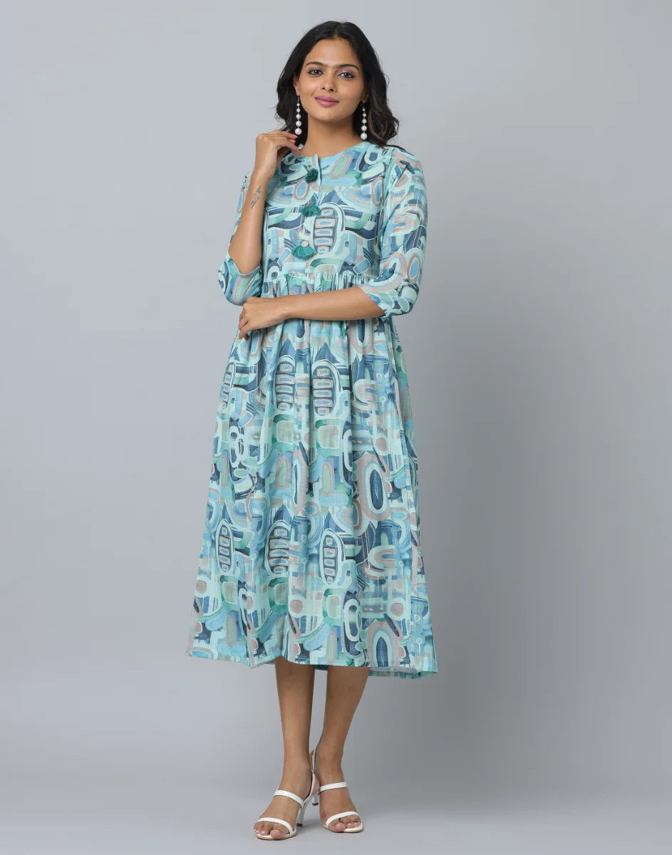 Floral Printed 3/4th Sleeve Casual Dress