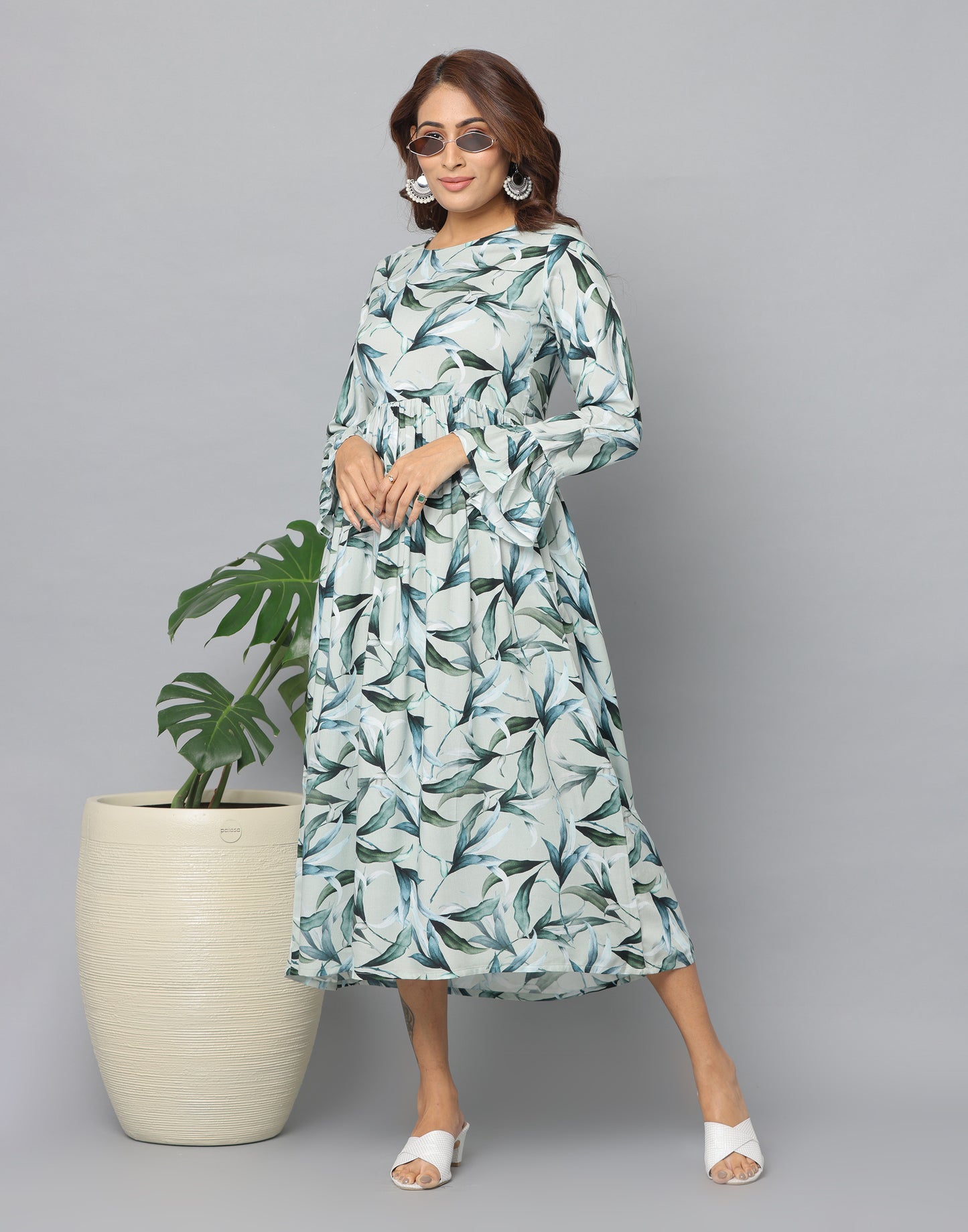 Floral Print Slim Fit Long Sleeve Dress