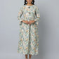 Floral Print Slim Fit Long Flared Sleeve Casual Dress