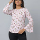 Anavarana Round Neck Floral Print Top WIth Flared with full Sleeves