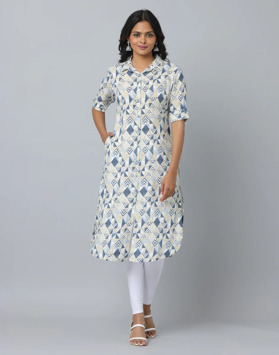 Printed Slim Fit Elbow Length Sleeve Kurta