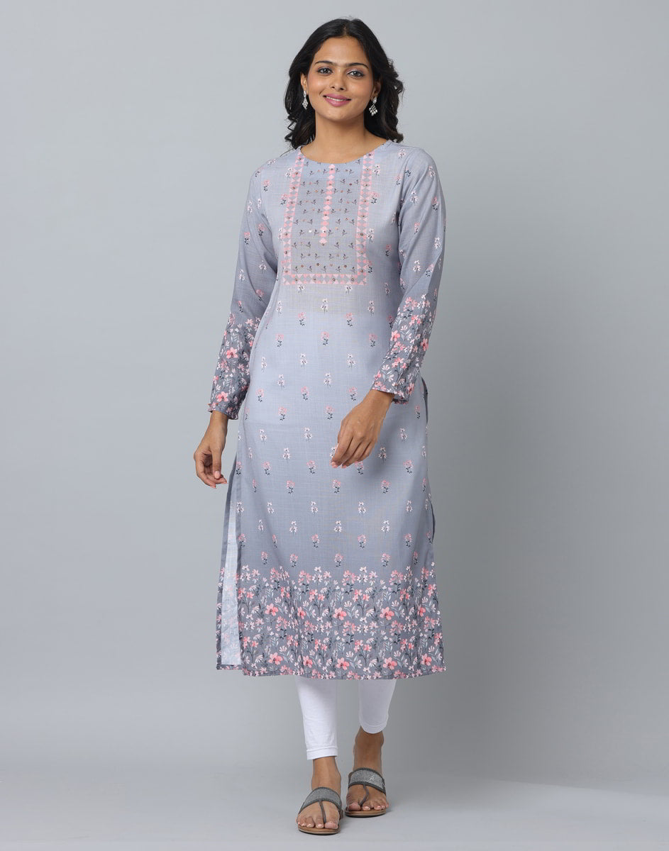 Floral Print Full Sleeve Kurta