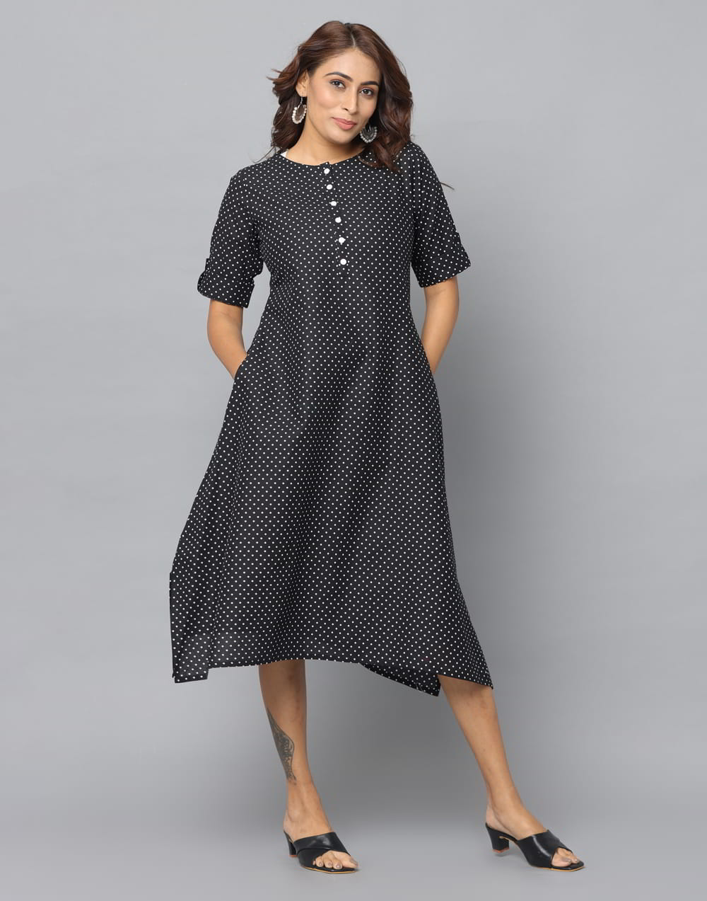 Black Polka Dot A-Line Dress