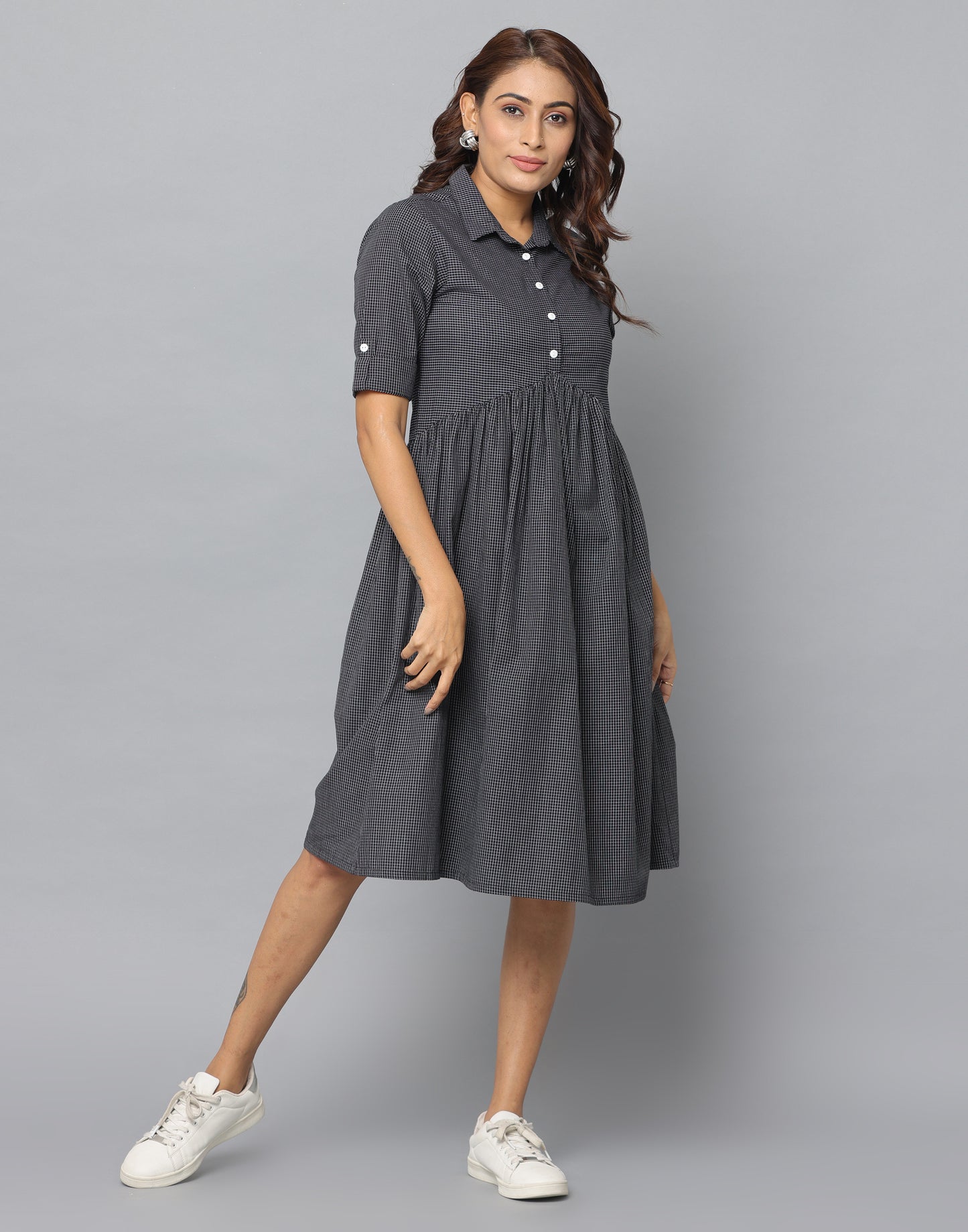 Gingham Check Casual Fit Half Sleeve Dress