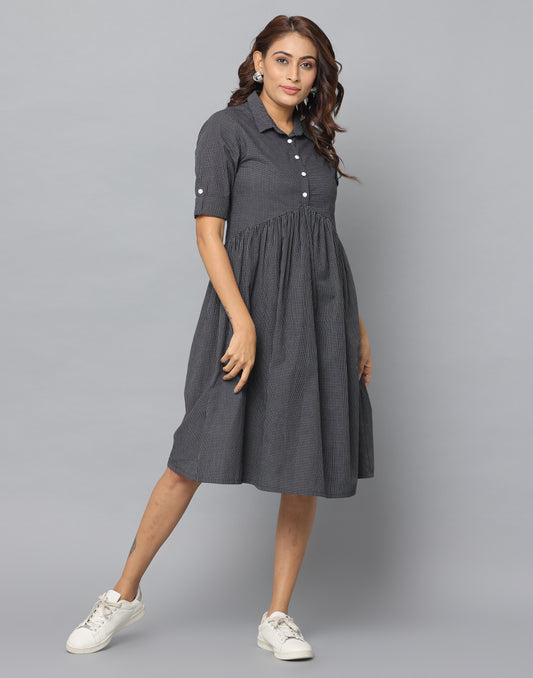 Anavarana Gingham Check Casual Fit Half Sleeve Dress