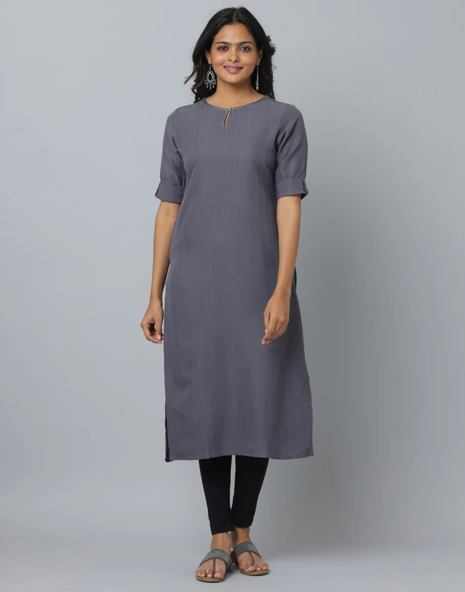 Straight Cut Slim Fit Elbow Length Kurta