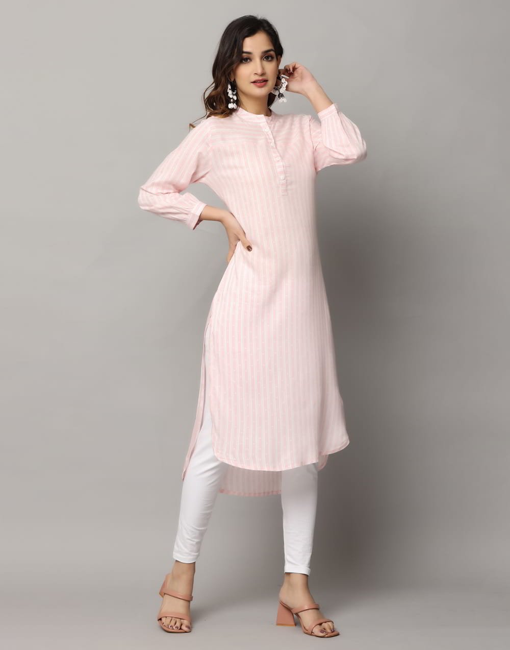 Stripes U Shape Slim Fit Full Sleeve with cuff Kurta