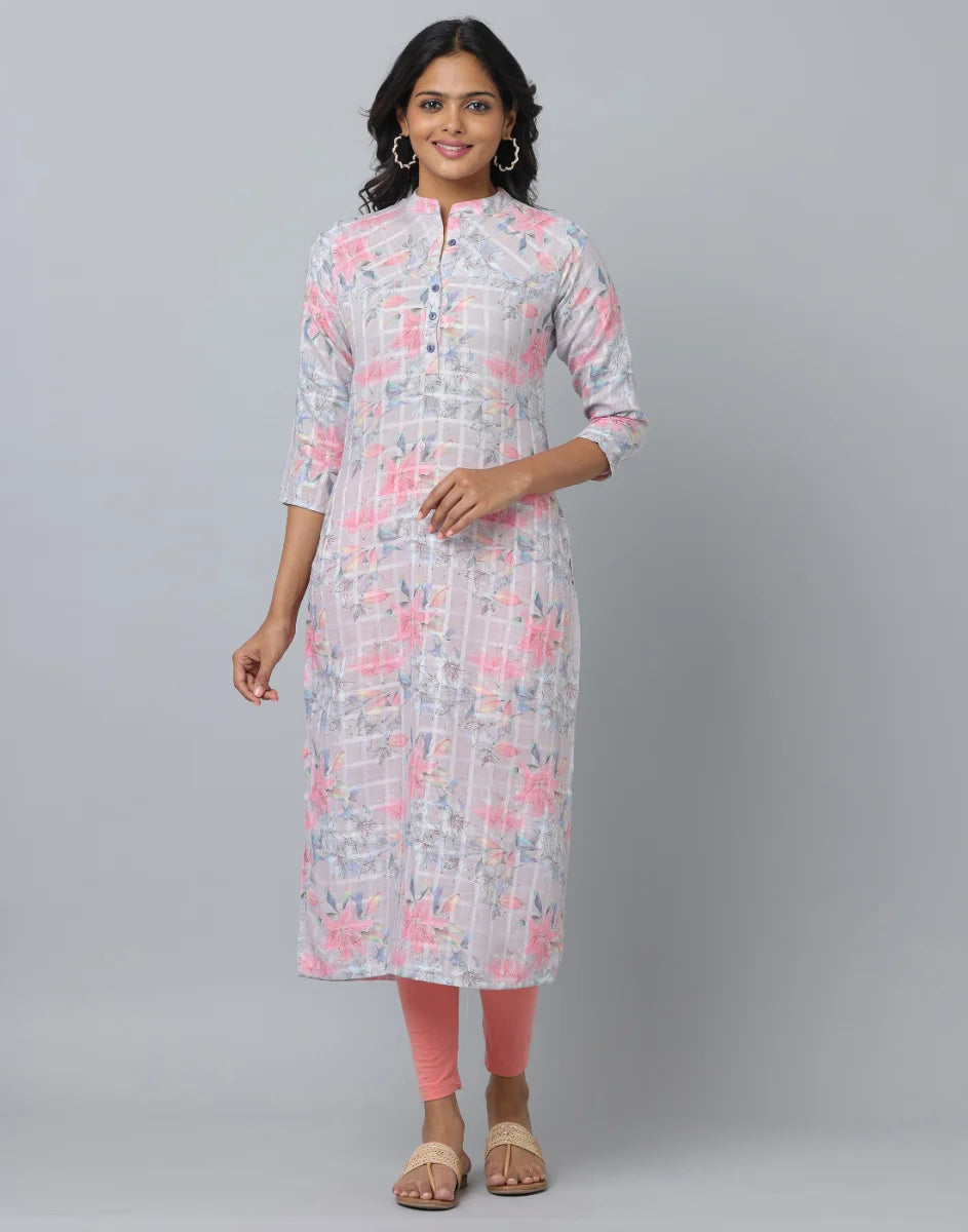 Floral Print 3/4 Sleeve Kurta